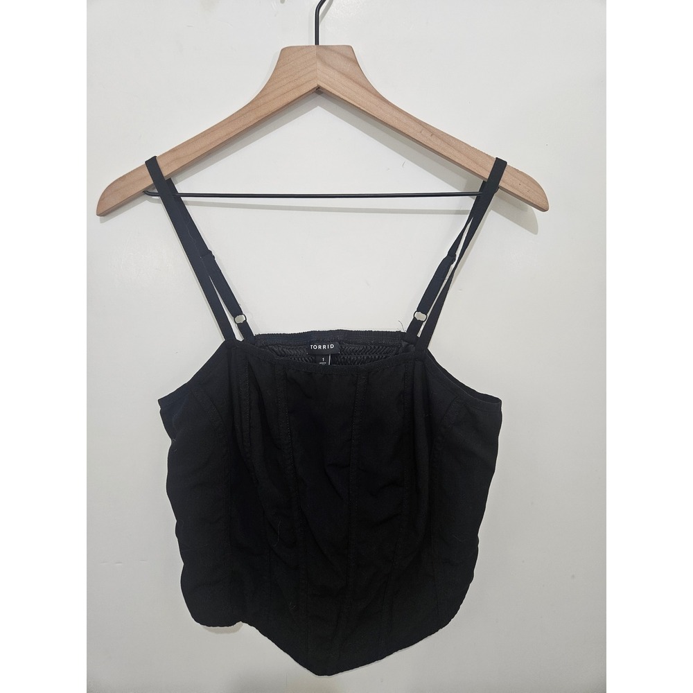 Torrid Black Corset Cami Top Adjustable Straps Smocked Back Size 1
